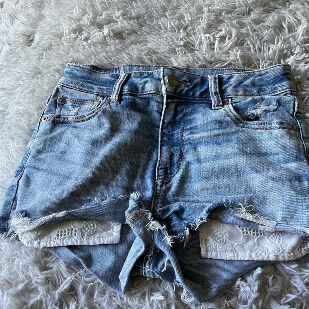 Medium Blue Next Level Stretch Jean Shorts- American Eagle Size 0